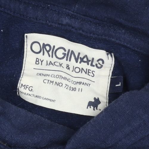 Jack & Jones Mens Blue Pullover Hoodie L Graphic Fleece Sweatshirt