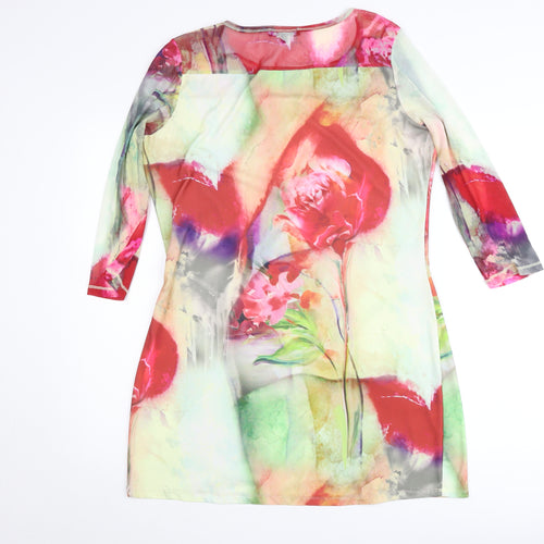 Yest Women’s Multicoloured Floral Sheath Dress L 3/4 Sleeve Mesh