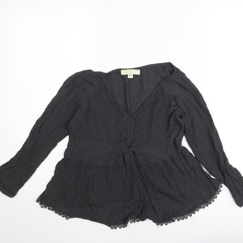 Olivia Women's Black Long Sleeve V-Neck Tunic Blouse UK 10