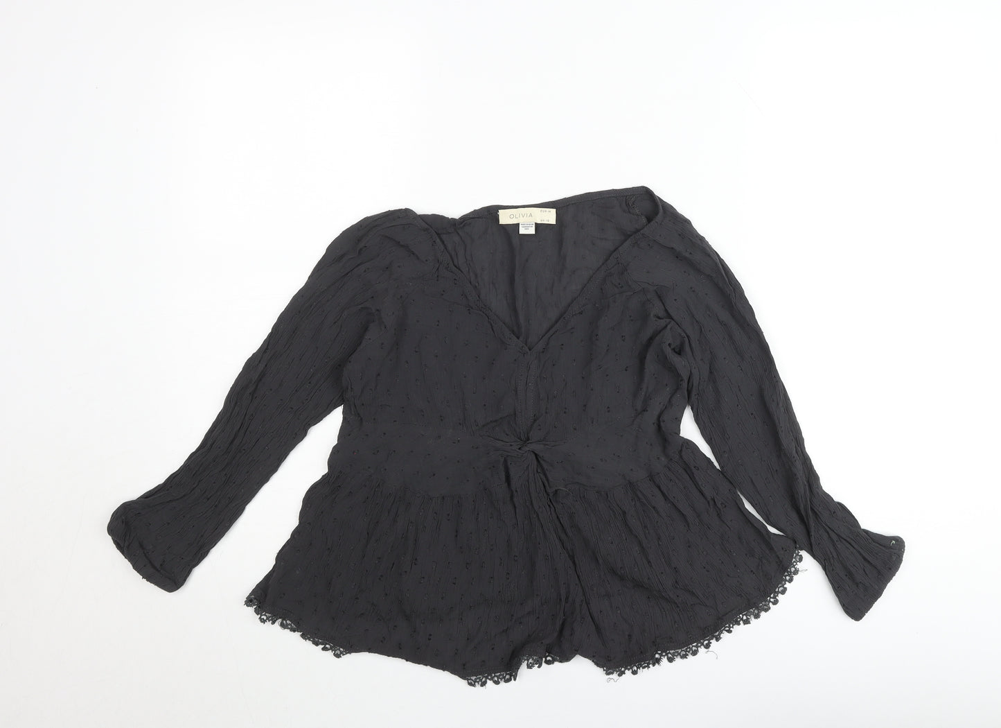 Olivia Women's Black Long Sleeve V-Neck Tunic Blouse UK 10