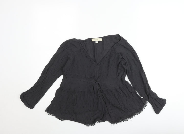 Olivia Women's Black Long Sleeve V-Neck Tunic Blouse UK 10