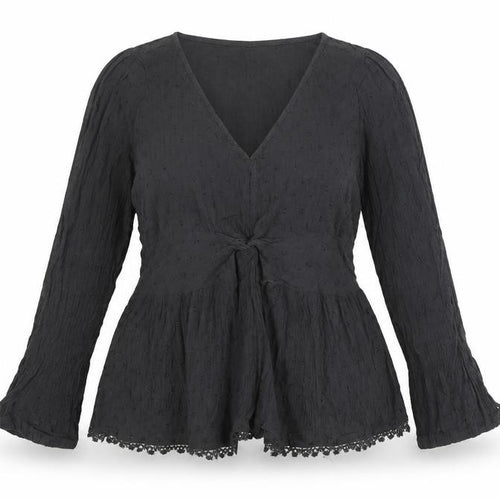 Olivia Women's Black Long Sleeve V-Neck Tunic Blouse UK 10