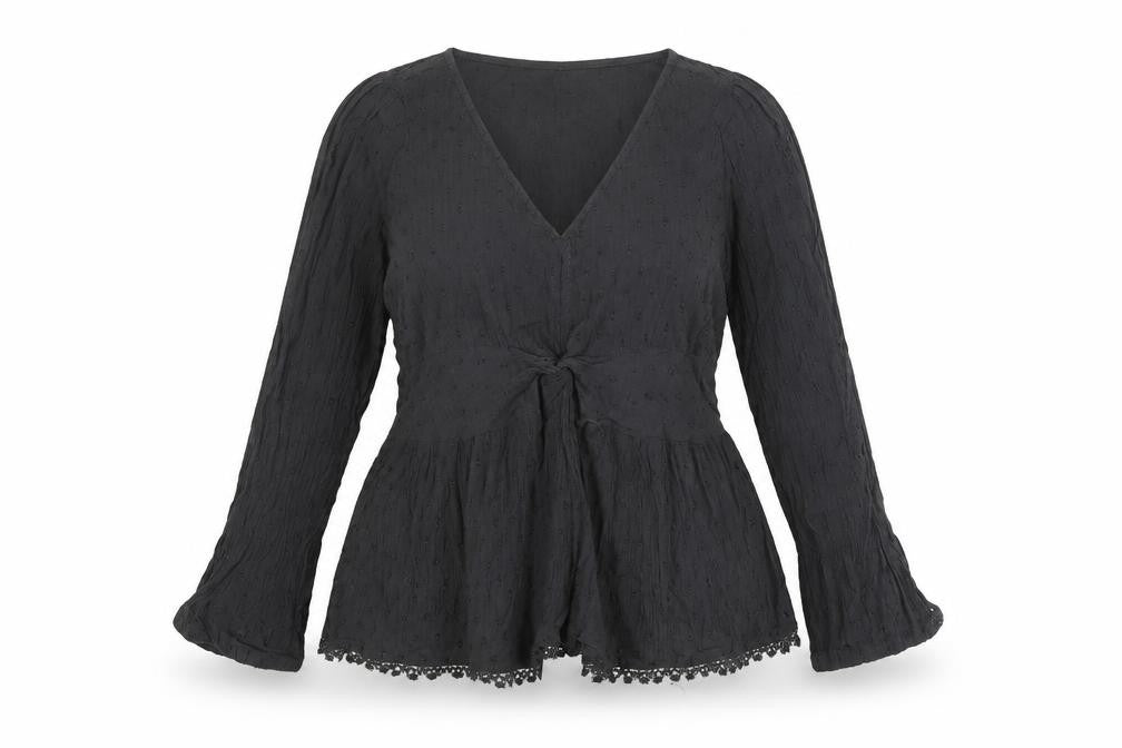 Olivia Women's Black Long Sleeve V-Neck Tunic Blouse UK 10