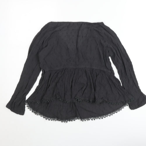 Olivia Women's Black Long Sleeve V-Neck Tunic Blouse UK 10