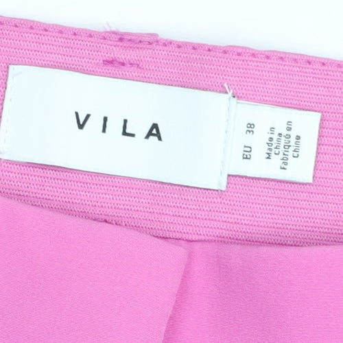 Vila Womens Pink Straight Leg Crepe Stretch Trousers Size 10
