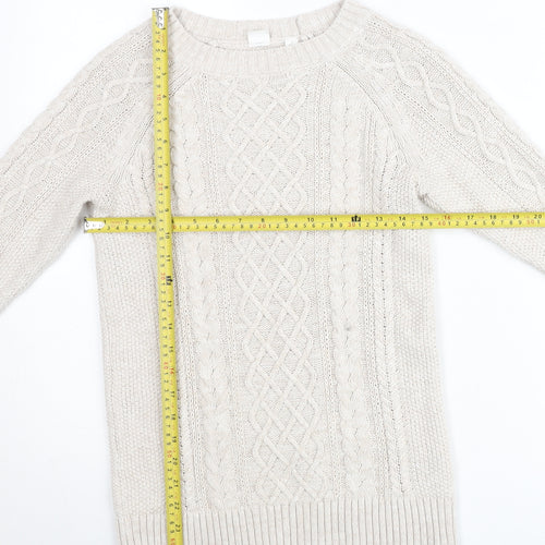 GAP Women Beige XS Cable-Knit Crew Neck Cotton Wool Jumper
