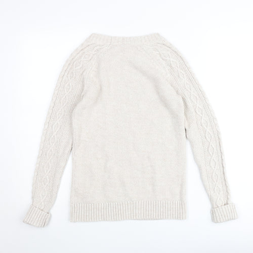 GAP Women Beige XS Cable-Knit Crew Neck Cotton Wool Jumper