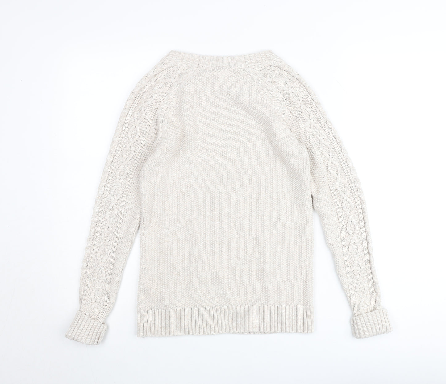 GAP Women Beige XS Cable-Knit Crew Neck Cotton Wool Jumper