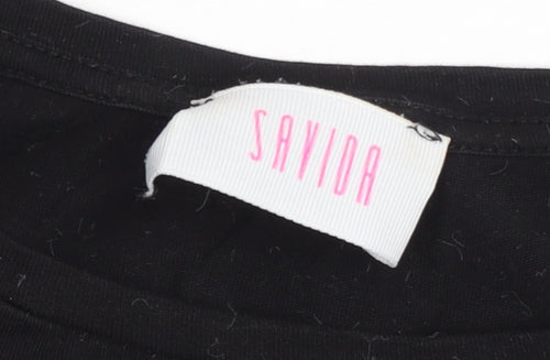 Savida Women Black Ruffle Sleeve Cotton T-Shirt Size 14