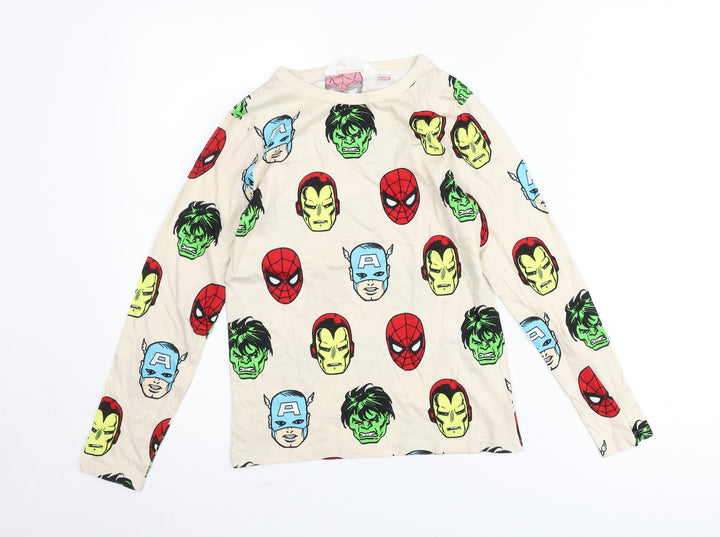 H&M Boys Beige Marvel Long Sleeve T-Shirt Size 8-10 Years