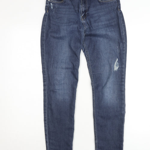 H&M Women Blue Distressed Skinny Jeans UK 12 High Rise Denim