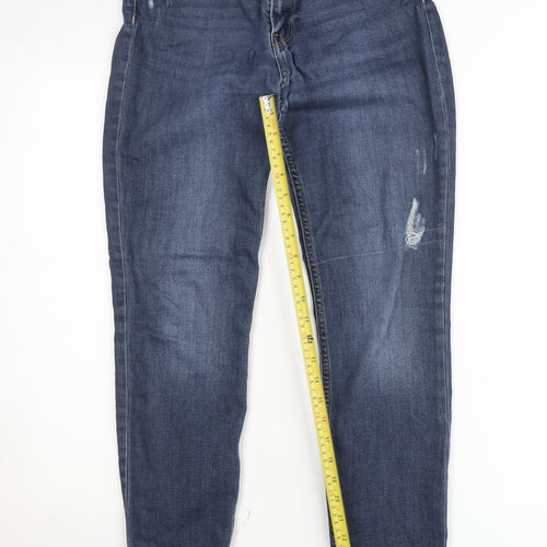 H&M Women Blue Distressed Skinny Jeans UK 12 High Rise Denim