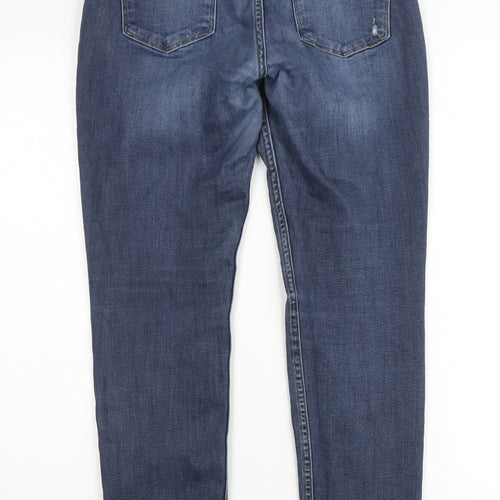 H&M Women Blue Distressed Skinny Jeans UK 12 High Rise Denim