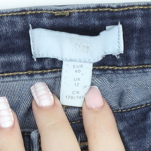 H&M Women Blue Distressed Skinny Jeans UK 12 High Rise Denim