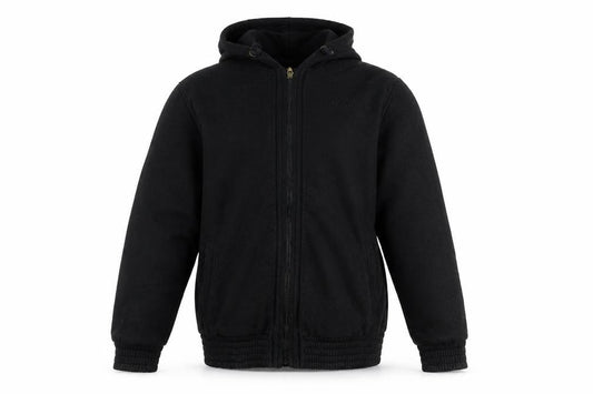 Front view of LA Gear Men's Black Hooded Full Zip Track Jacket, size 104, Cotton Blend