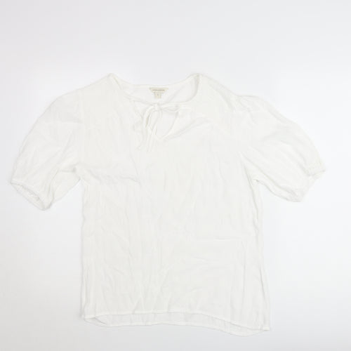 Monsoon Women’s White Short Sleeve Tie Neck Blouse Size S