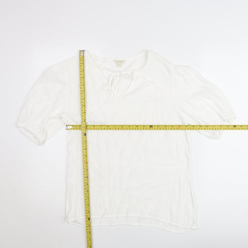 Monsoon Women’s White Short Sleeve Tie Neck Blouse Size S