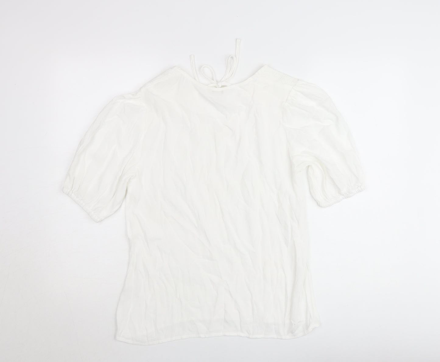 Monsoon Women’s White Short Sleeve Tie Neck Blouse Size S