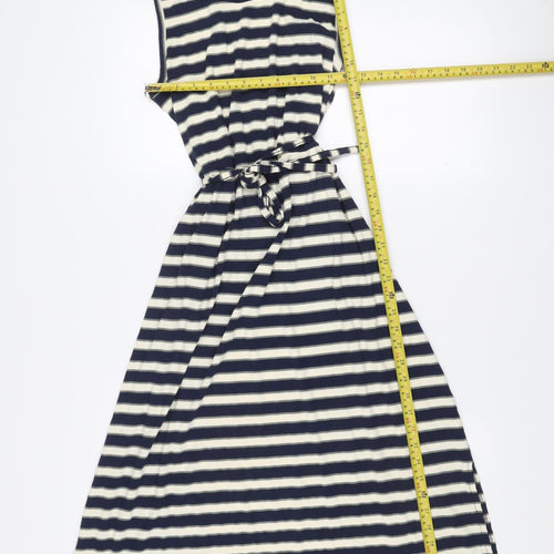 ICHI Women’s Blue White Striped A-Line Sleeveless Dress L