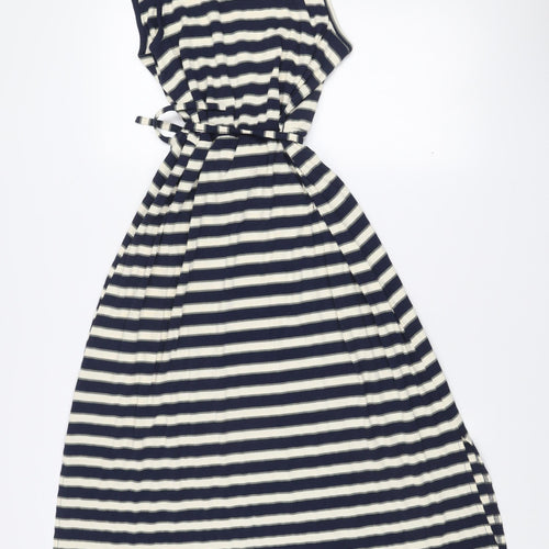 ICHI Women’s Blue White Striped A-Line Sleeveless Dress L