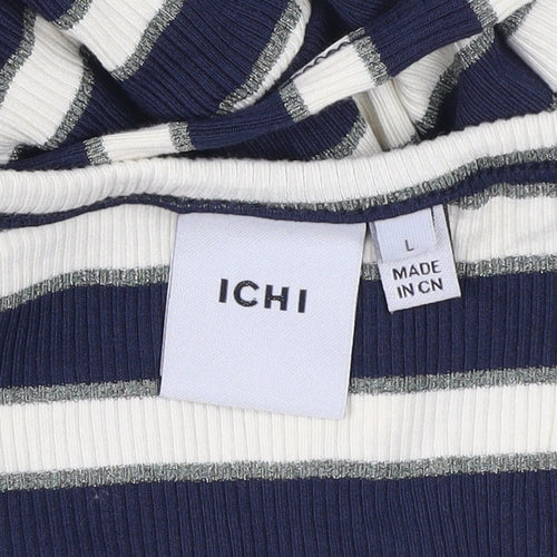 ICHI Women’s Blue White Striped A-Line Sleeveless Dress L