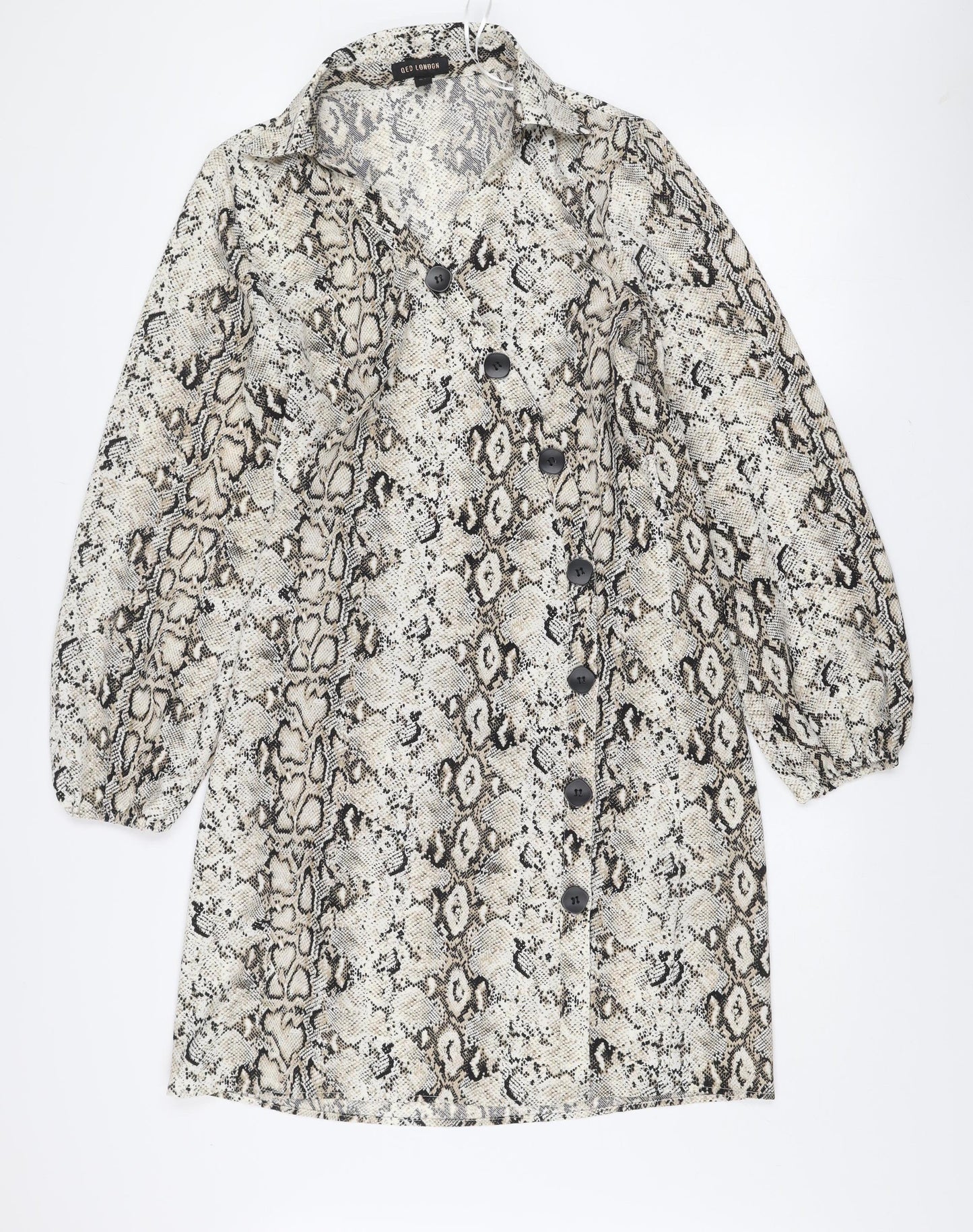 QED London Women’s Beige Animal Print Long Sleeve Shirt Dress UK 10