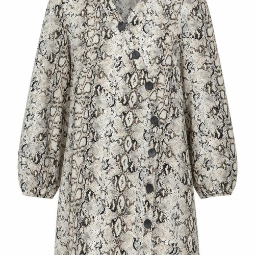 QED London Women’s Beige Animal Print Long Sleeve Shirt Dress UK 10