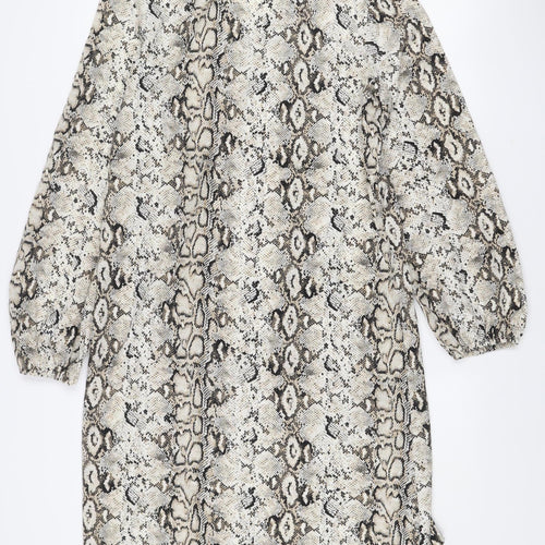 QED London Women’s Beige Animal Print Long Sleeve Shirt Dress UK 10