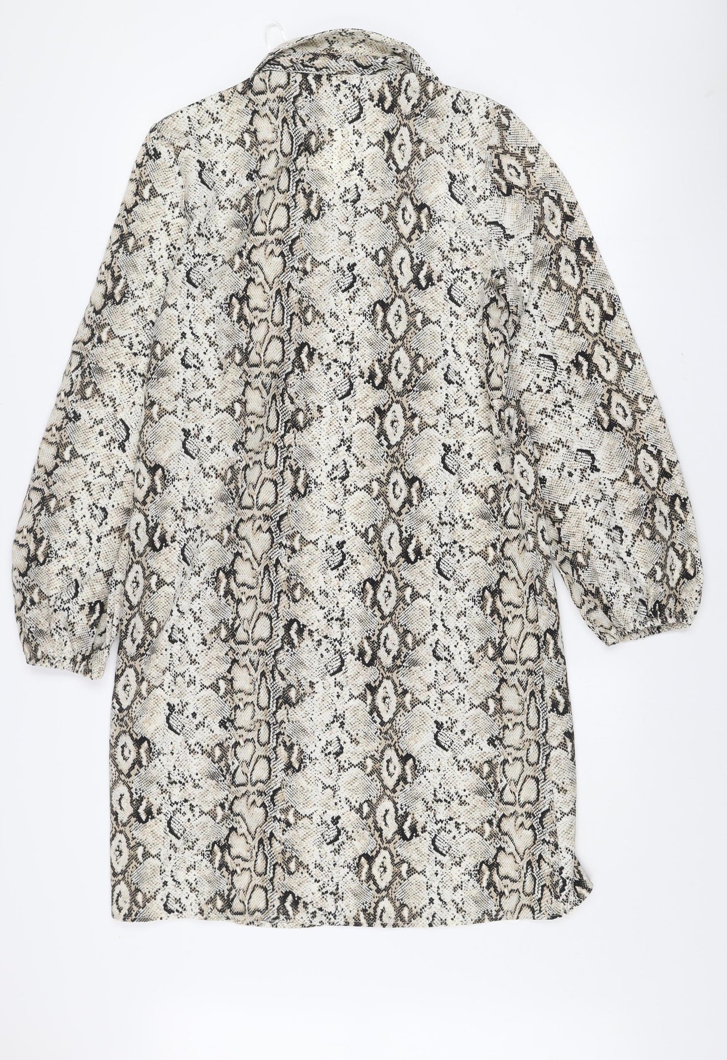 QED London Women’s Beige Animal Print Long Sleeve Shirt Dress UK 10