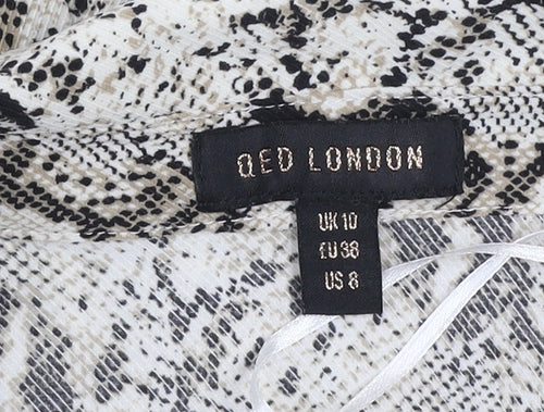 QED London Women’s Beige Animal Print Long Sleeve Shirt Dress UK 10