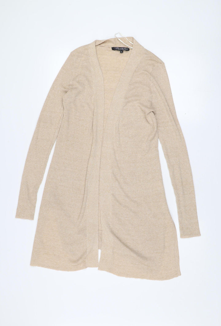 Elizabeth Scott Women's Beige Knit Open Front Long Sleeve Cardigan M/L