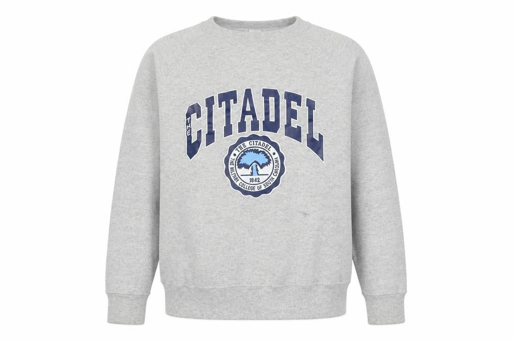 Front view of Soffe Sweats Women's Grey L Pullover Sweatshirt The Citadel Graphic