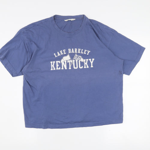 Primark Women's Blue Kentucky Cropped T-Shirt Size S Casual College Style