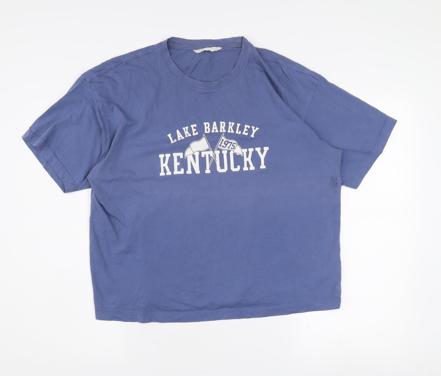Primark Women's Blue Kentucky Cropped T-Shirt Size S Casual College Style