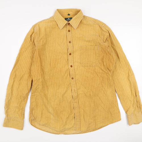 Kingfield Men's Yellow Striped Cotton Long Sleeve Button-Up Shirt M
