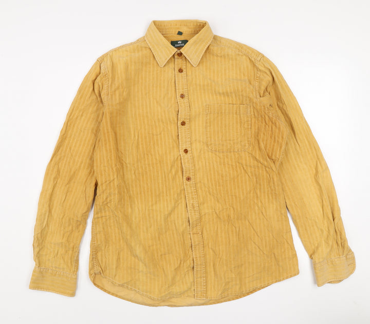 Kingfield Men's Yellow Striped Cotton Long Sleeve Button-Up Shirt M