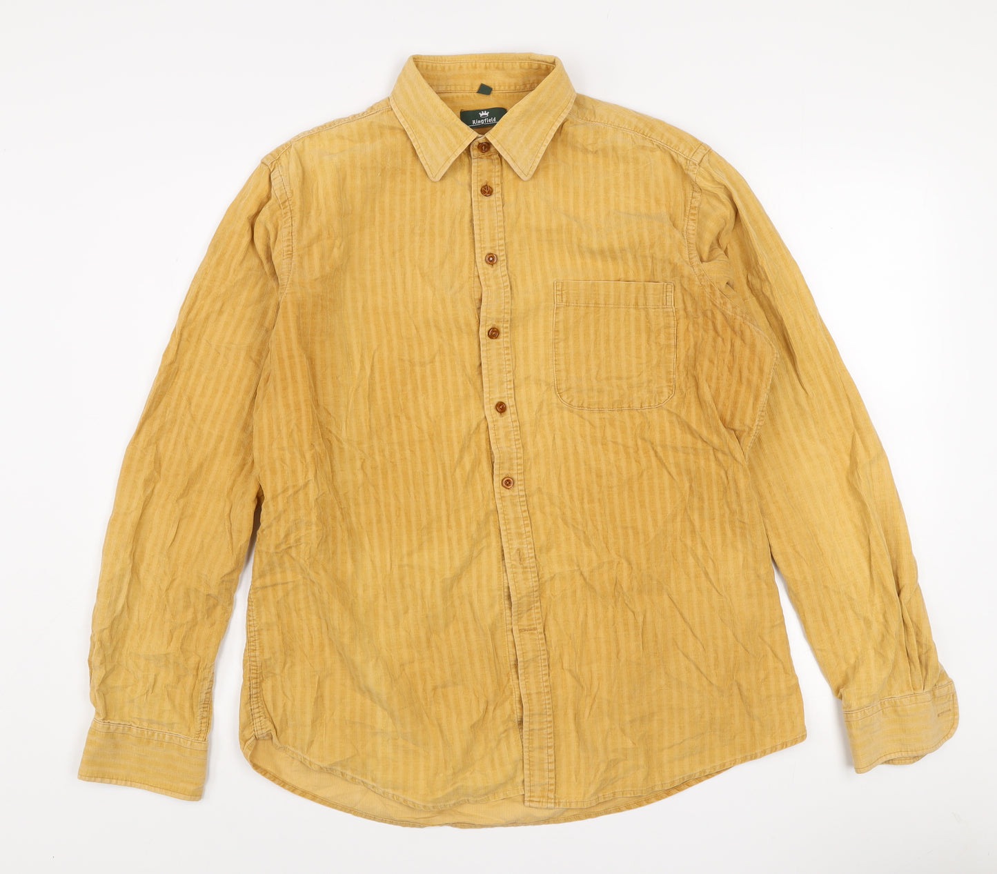 Kingfield Men's Yellow Striped Cotton Long Sleeve Button-Up Shirt M