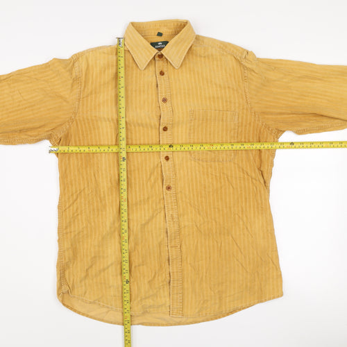 Kingfield Men's Yellow Striped Cotton Long Sleeve Button-Up Shirt M