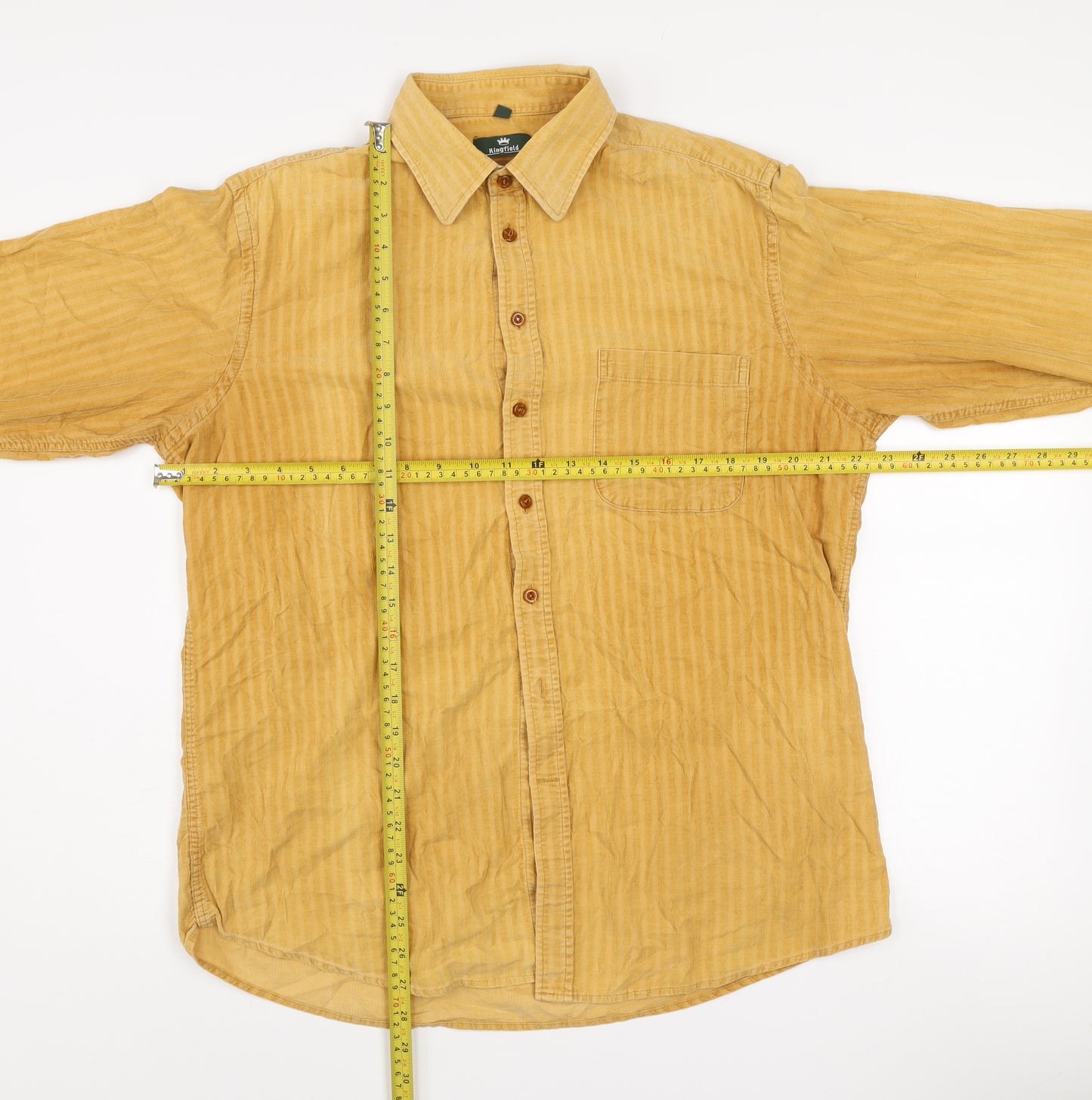 Kingfield Men's Yellow Striped Cotton Long Sleeve Button-Up Shirt M