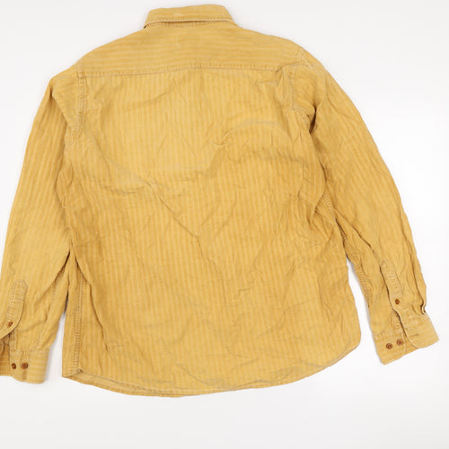 Kingfield Men's Yellow Striped Cotton Long Sleeve Button-Up Shirt M