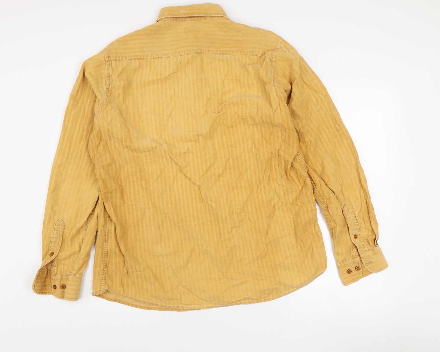 Kingfield Men's Yellow Striped Cotton Long Sleeve Button-Up Shirt M