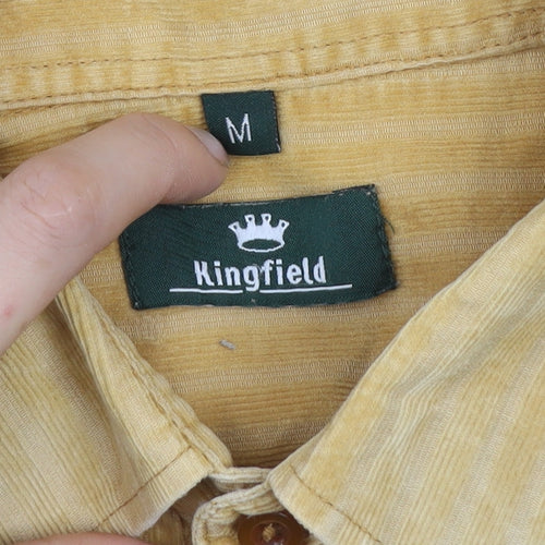 Kingfield Men's Yellow Striped Cotton Long Sleeve Button-Up Shirt M