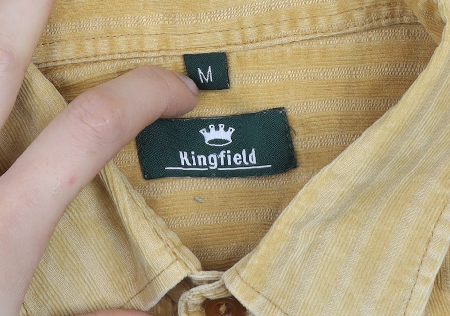 Kingfield Men's Yellow Striped Cotton Long Sleeve Button-Up Shirt M