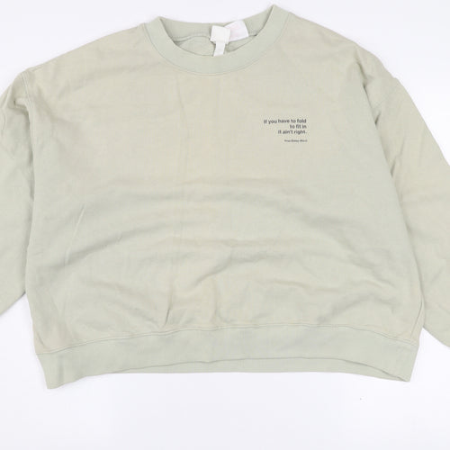 H&M Women’s Beige Disney Quote Cotton Pullover Sweatshirt L