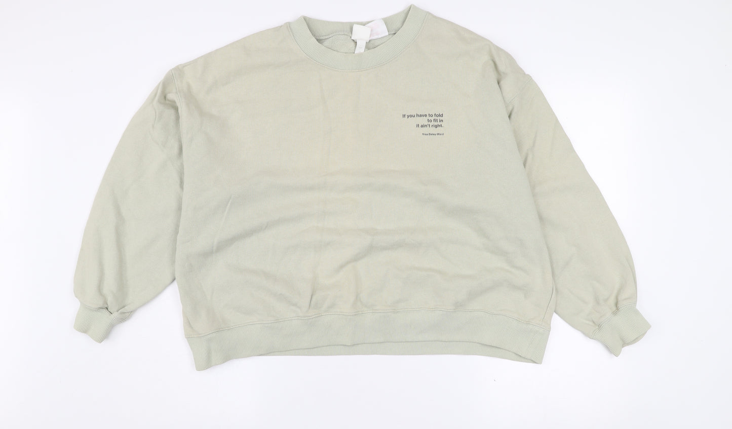 H&M Women’s Beige Disney Quote Cotton Pullover Sweatshirt L
