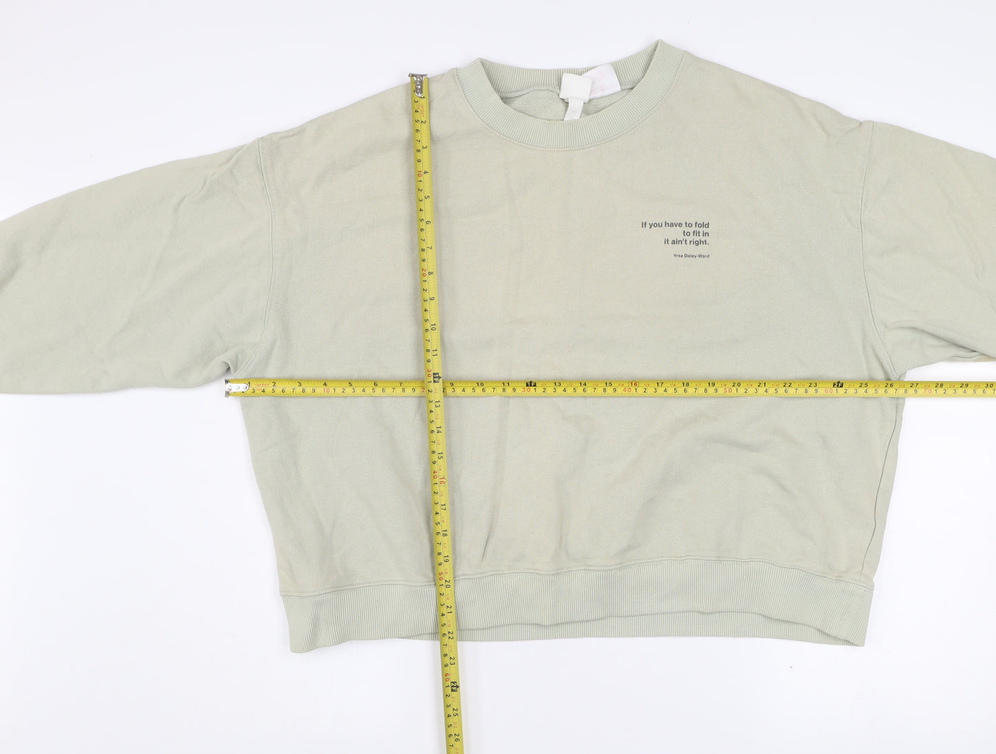 H&M Women’s Beige Disney Quote Cotton Pullover Sweatshirt L