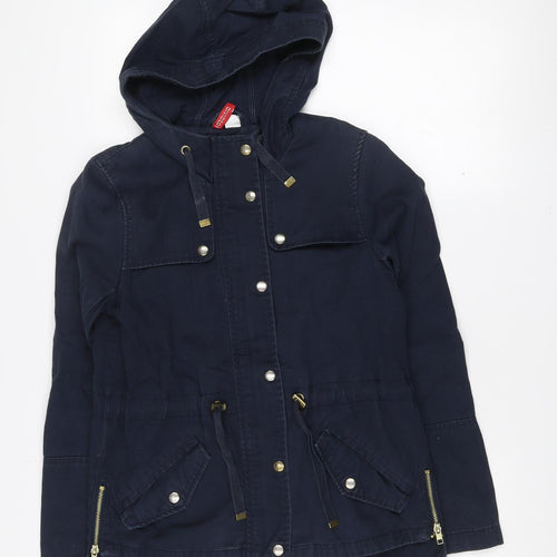 H&M Divided Women's Blue Hooded Cotton Parka Jacket Size 10