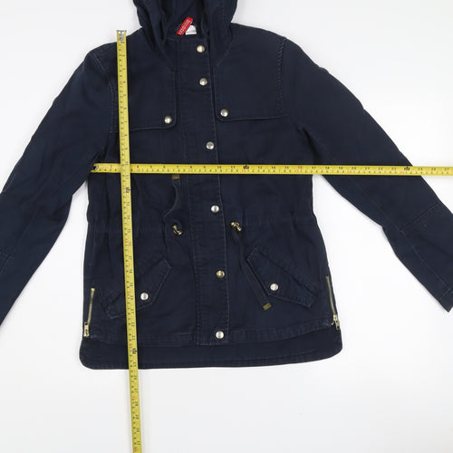 H&M Divided Women's Blue Hooded Cotton Parka Jacket Size 10