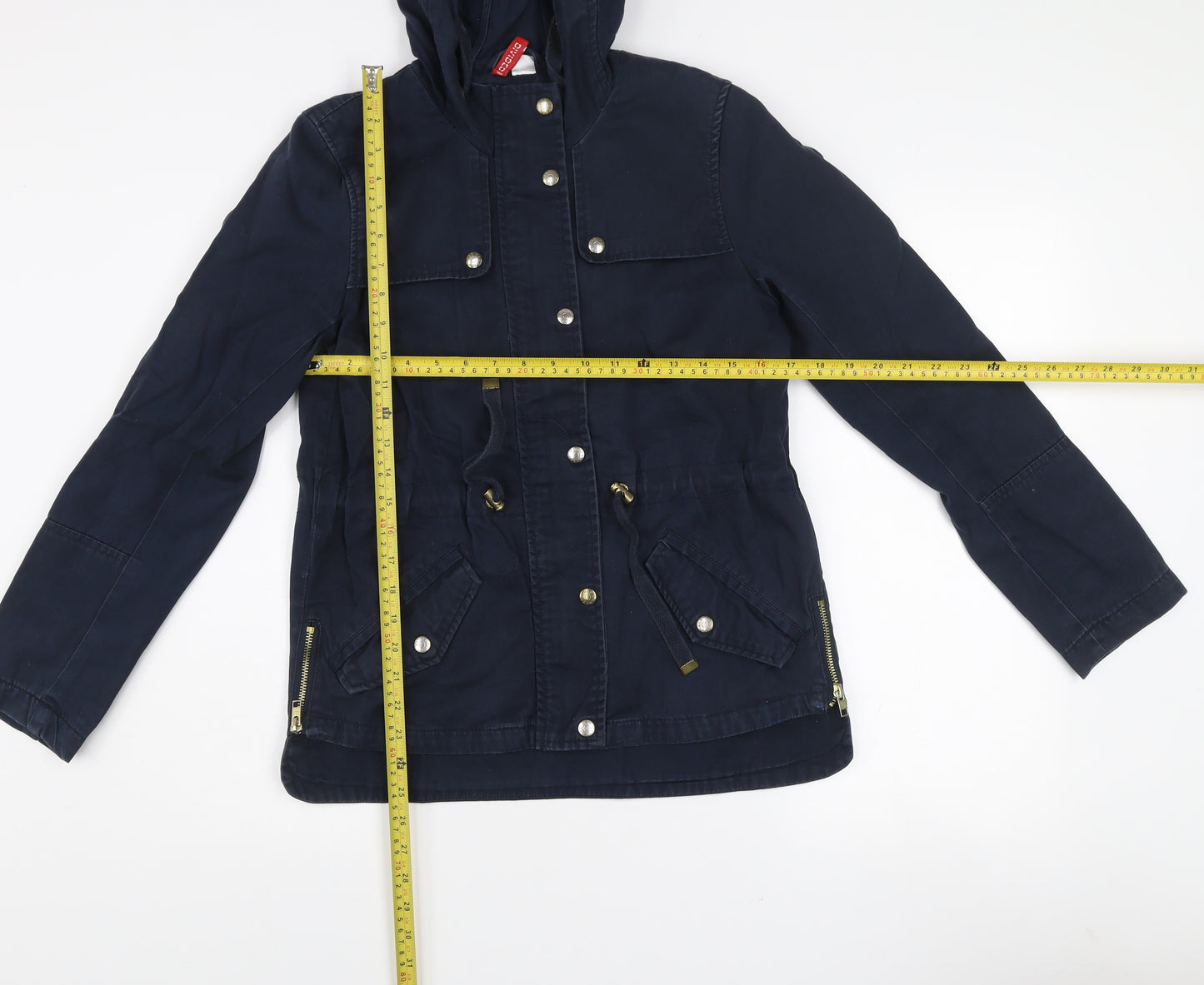H&M Divided Women's Blue Hooded Cotton Parka Jacket Size 10
