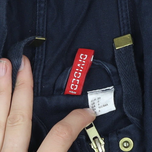 H&M Divided Women's Blue Hooded Cotton Parka Jacket Size 10